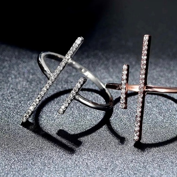 White Gold Plated Double Open Pave Crystal Ring - Picture 13 of 13